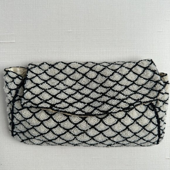 Handbags - Antique Beaded Clutch Purse Black White Art Deco